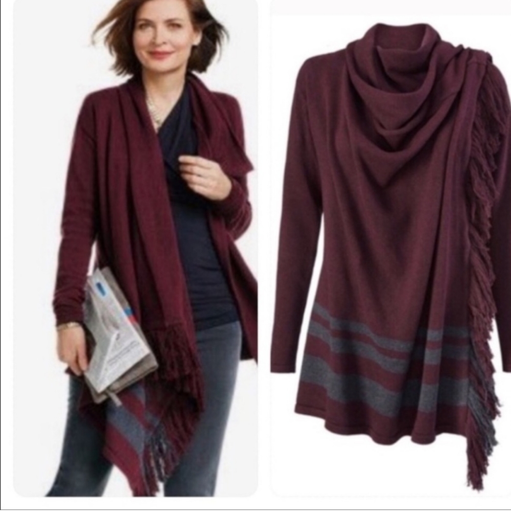 CAbi Port Fringe cardigan sweater, sml